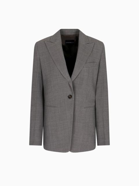 SINGLE-BREASTED BLAZER IN MOULINÉ WOOL CRÊPE