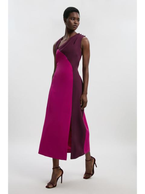 Soft Tailored Colour Block Halter Neck Midi Dress