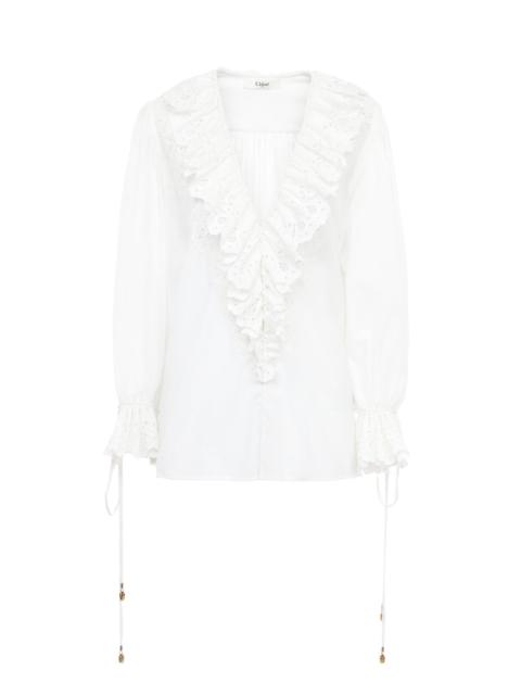 PUFF-SLEEVE V-NECK TOP IN COTTON VOILE