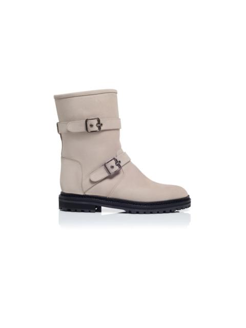 Grey Nubuck Dual Buckle Ankle Boots