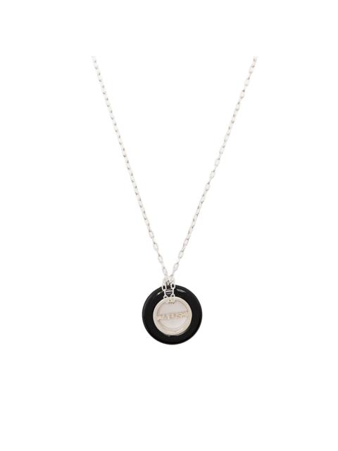 engraved logo round pendant necklace