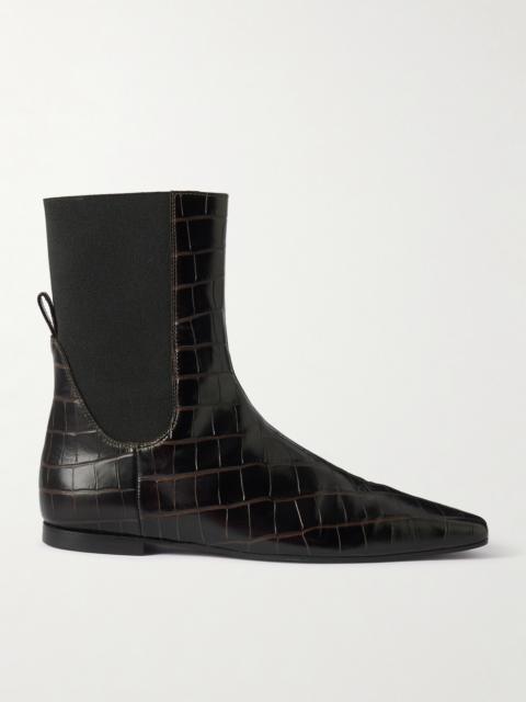 Croc-effect Leather Ankle Boots