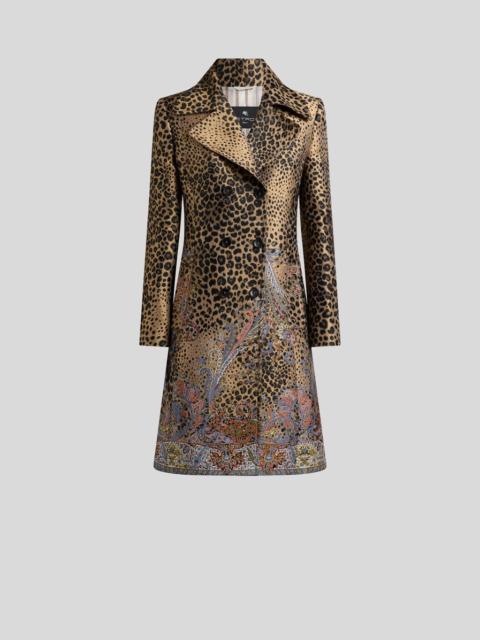 DOUBLE-BREASTED JACQUARD COAT WITH PAISLEY AND ANIMAL MOTIF