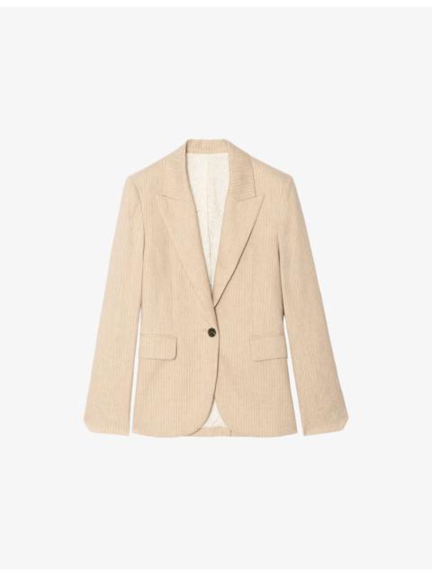 Vavy Striped Single-Breasted Cotton and Linen-Blend Blazer