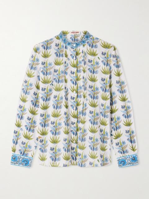 Chiara Celestine Pleated Floral-print Cotton-voile Shirt