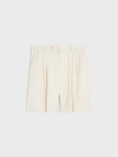 triple-pleated men’s shorts in striped wool