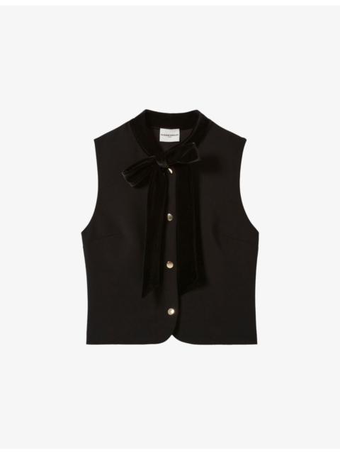 Tie-Neck Sleeveless Stretch-Woven Blouse
