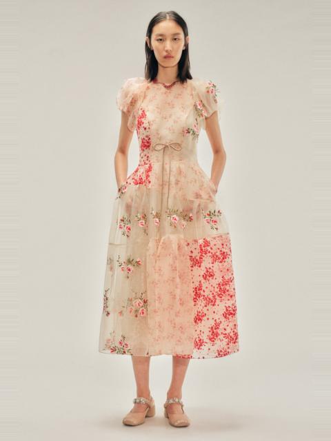 Sheer Puff Sleeve Patchwork Flounce Dress
