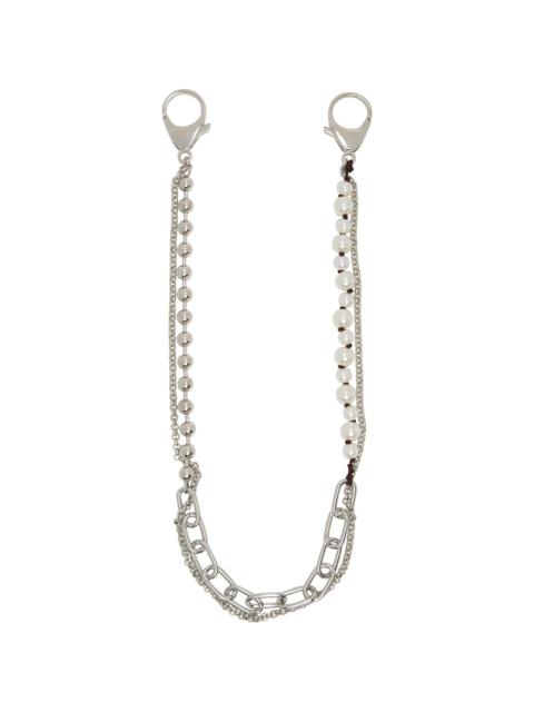 Silver & White Metal & Faux-Pearls Charm Wallet Chain