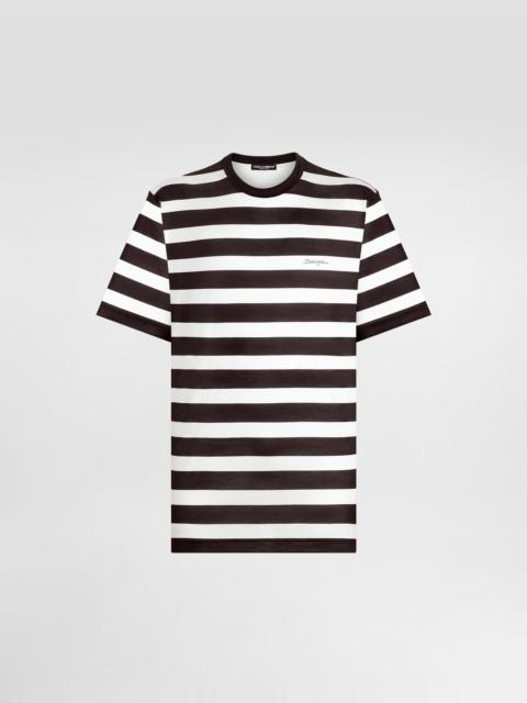 Short-sleeved silk jersey T-shirt with striped print