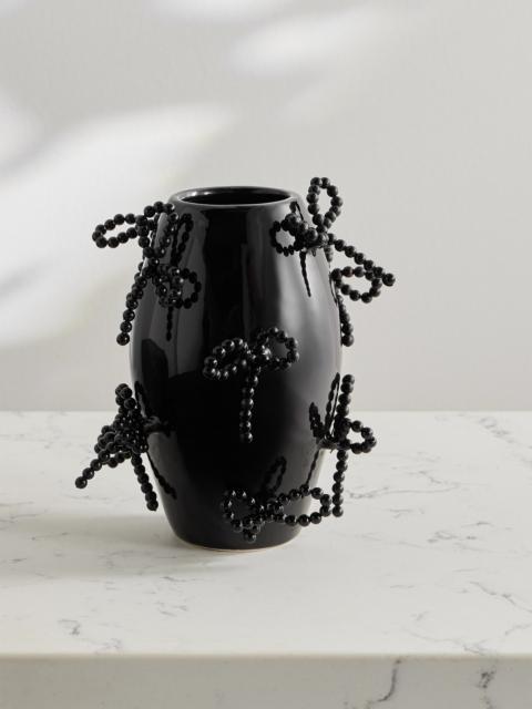 Small Faux Pearl-embellished Ceramic Vase