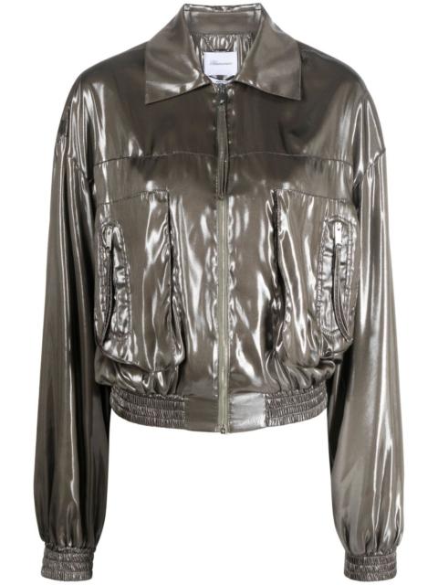 pointed-collar metallic bomber jacket