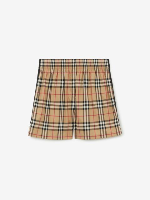 Side Stripe Vintage Check Stretch Cotton Shorts
