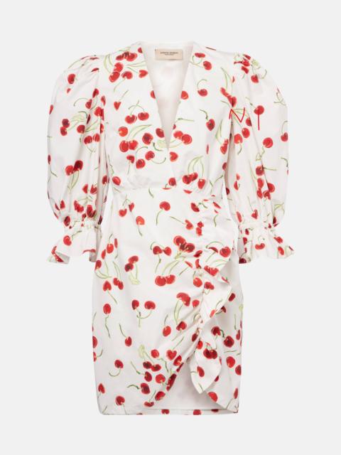 Puff-sleeve cotton-blend minidress