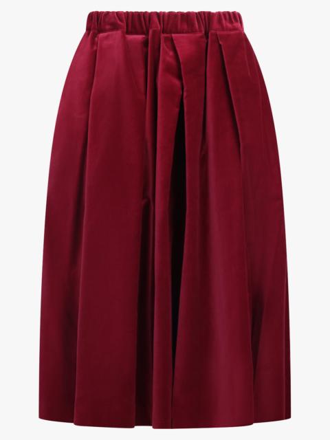 ELASTIC WAIST VELVET PLEAT MIDI SKIRT | BURGUNDY
