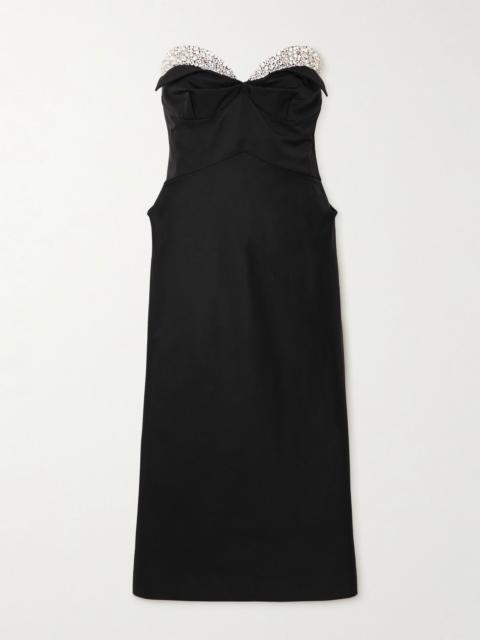 Strapless crystal-embellished taffeta midi dress Black