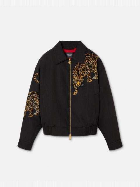 Versace Leopard Mélange Wool Blouson Jacket