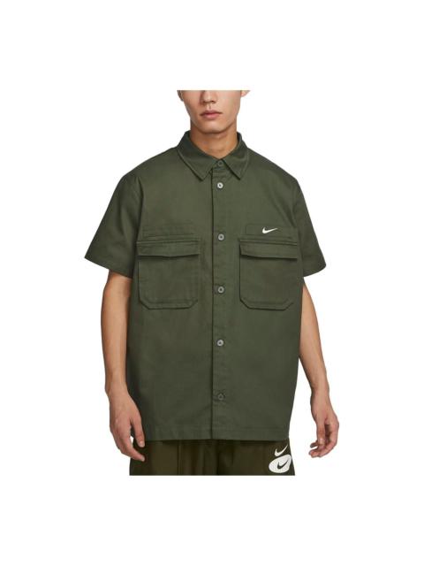 Nike Woven Military Short-Sleeve Button-Down Shirt 'Olive Green' DX3341-325