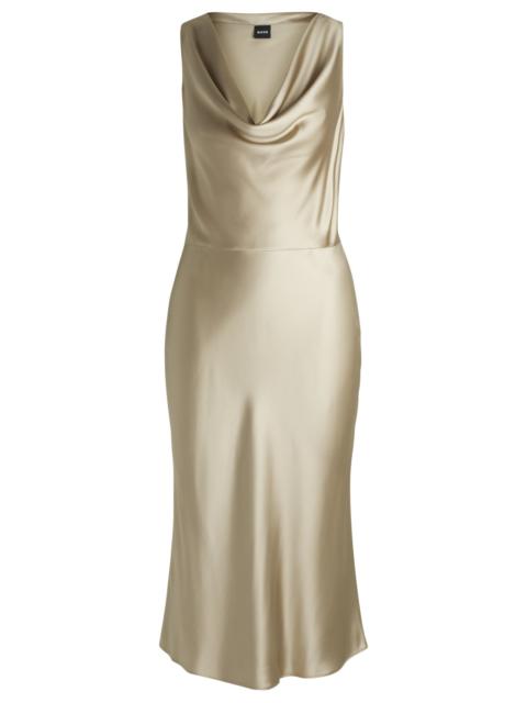 COWL-NECK DRESS IN FLUENT SATIN WITH COWL NECKLINE