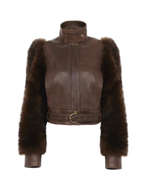 HIGH-NECK SHORT JACKET IN LEATHER