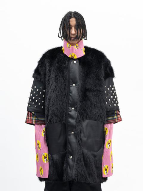 BLACK FAUX-FUR STUDS COAT