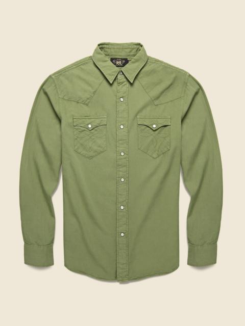Slim Fit Twill Western Shirt - Olive