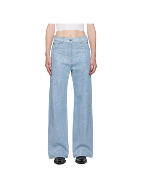 Blue Wide-Leg Glitter Jeans