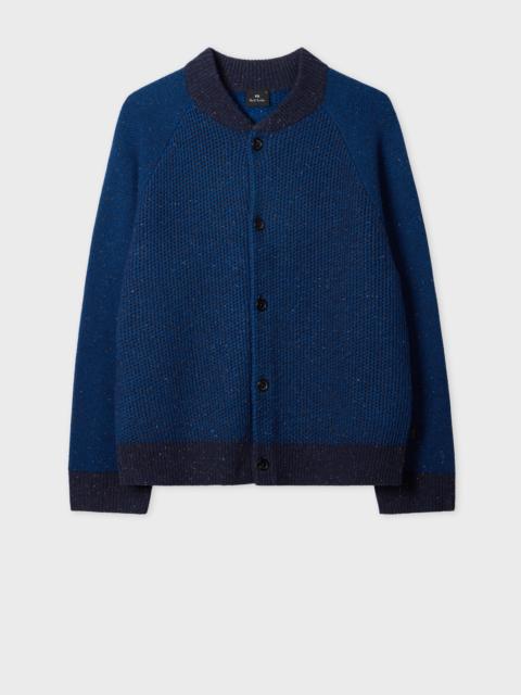 Navy Tonal-Stitch Bomber Cardigan