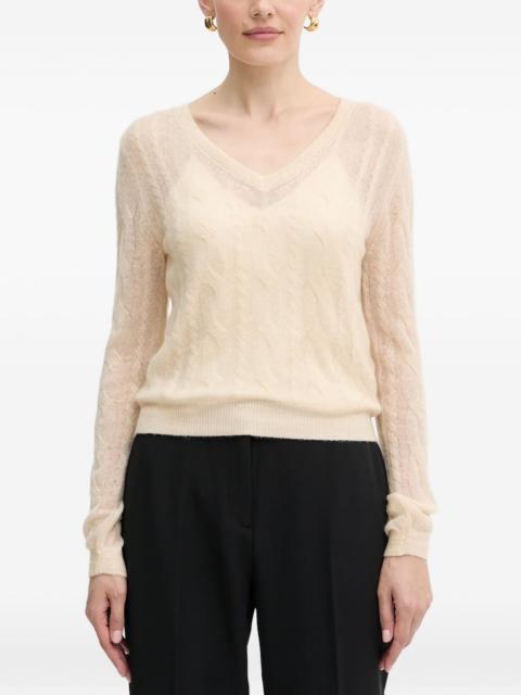 V-neck cable-knit jumper