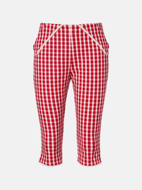 Ebony gingham lace-trimmed cotton-blend capri pants