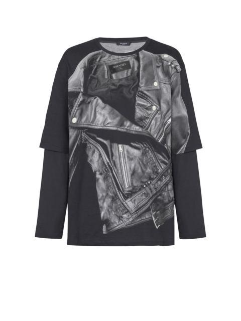 Long-sleeved T-shirt with biker jacket print
