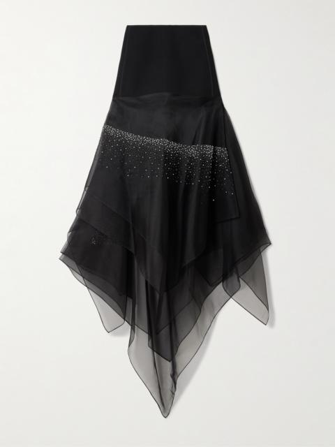 Meet The Sky Asymmetric Crepe And Bead-embellished Silk Skirt