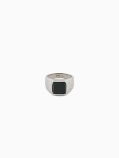 GRASS AGATE STAINLESS STEEL SIGNET RING