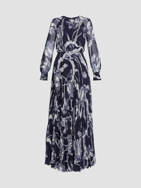 FLORAL PRINT VOILE LONG SLEEVE GOWN