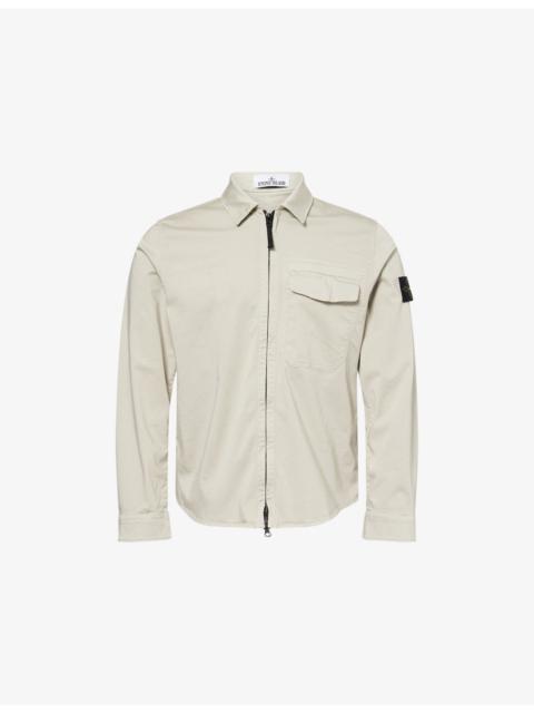 Zip-Up Long-Sleeves Stretch-Cotton Overshirt
