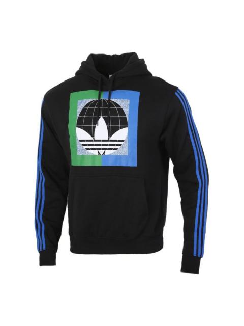 adidas originals Colorblock logo Printing Fleece Lined hooded Pullover Black GD2117