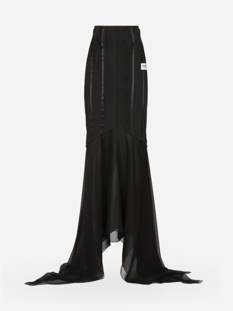 Long silk skirt with mermaid ruffle