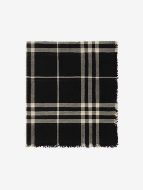 Wide Check Wool Scarf
