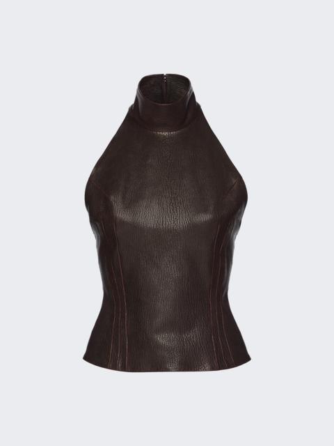 Leather Halterneck Top Brown