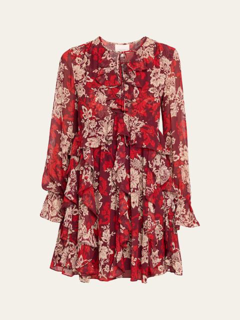 Long-Sleeve Gilded Paisley Mini Dress