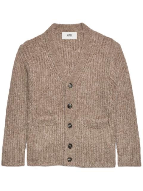 V-neck rib-knit cardigan