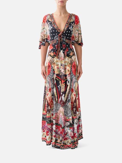 FLUTTER SLEEVE TIE FRONT JERSEY DRESS