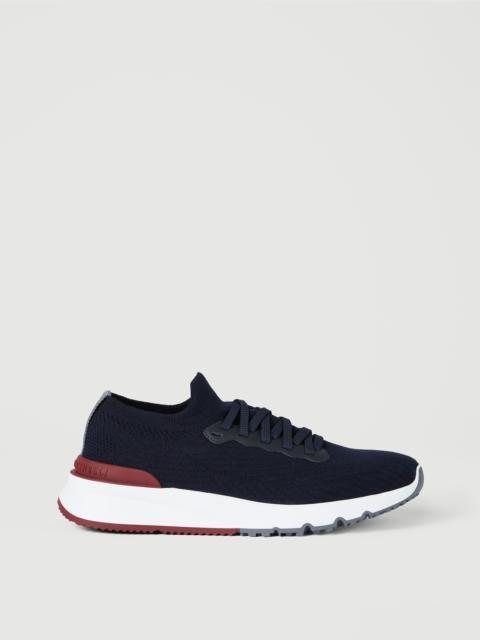 Cotton knit and semi-polished calfskin runners