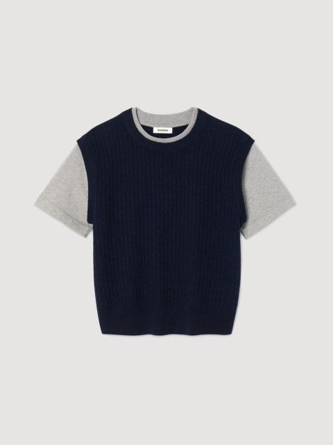 DUAL-MATERIAL KNIT SWEATER
