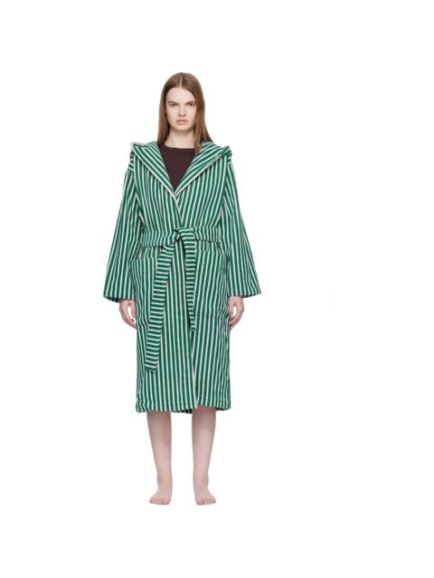 Green & White Terry Hooded Bathrobe