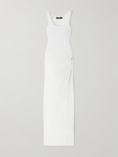 Cutout Embellished Ribbed Cotton-blend Jersey Maxi Dress