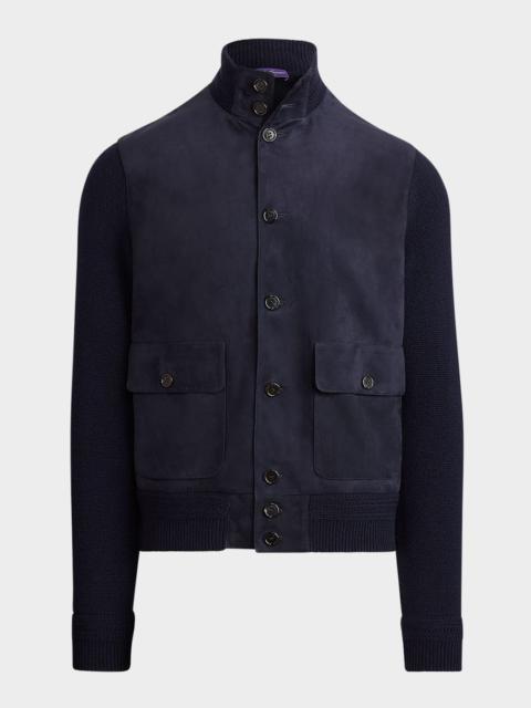 Men's Suede-Front Cashmere Cardigan