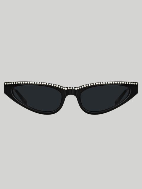 Slim Cat Eye Sunglasses in Black and Crystals