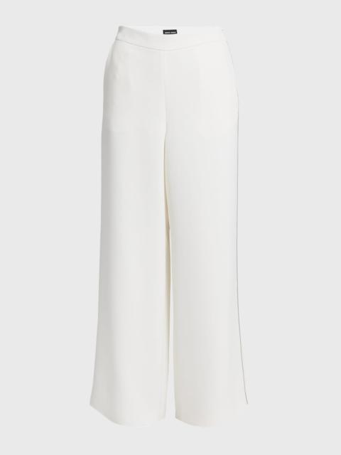 Side Piping Wide-Leg Silk Trousers