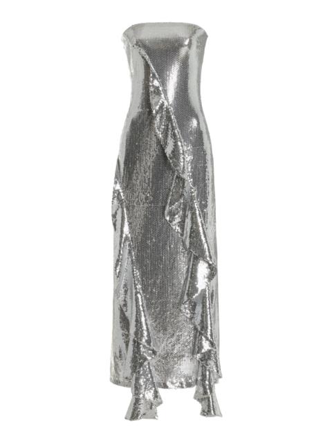 Ruffled Sequined Midi Dress silver